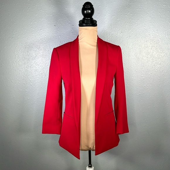 H&M red open front business casual professional office blazer jacket size 0 - Picture 1 of 7